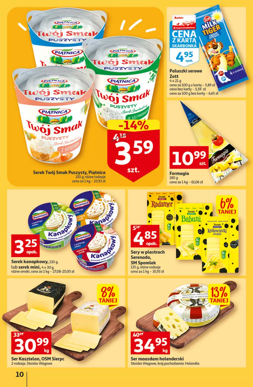 Gazetka promocyjna Auchan - Gazetka Koszyk Oszczędności Auchan Hipermarkety - ważna 13.10 do 19.10.2022 - strona 10 - produkty: Kasztelan, Maasdam, Piątnica, Ser, Ser Kasztelan, Serek, Serek kanapkowy, Twój Smak, Zott