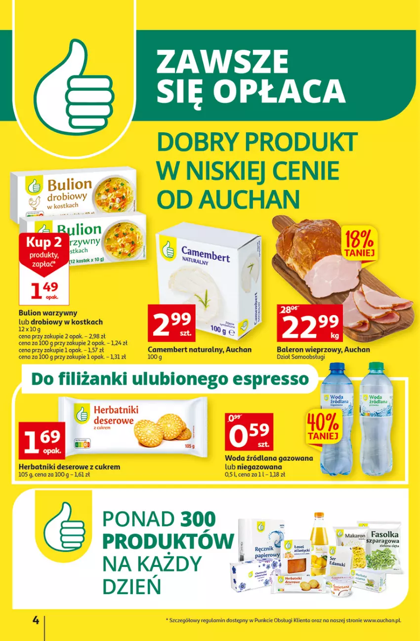 Gazetka promocyjna Auchan - Gazetka Koszyk Oszczędności Auchan Hipermarkety - ważna 13.10 do 19.10.2022 - strona 4 - produkty: Bulion, Camembert, Deser, Herbatniki, LANA, Lion, Ser, Sok, Woda