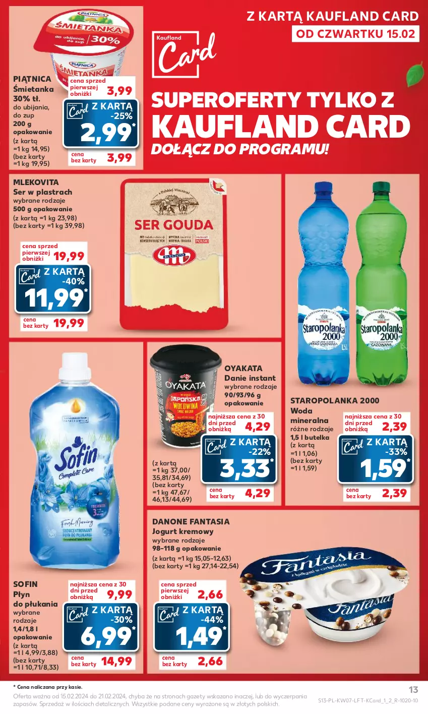 Gazetka promocyjna Kaufland - Gazetka tygodnia - ważna 15.02 do 21.02.2024 - strona 13 - produkty: Danone, Danone Fantasia, Fa, Fanta, Gra, Jogurt, Mleko, Mlekovita, Piątnica, Płyn do płukania, Ser, Staropolanka, Woda