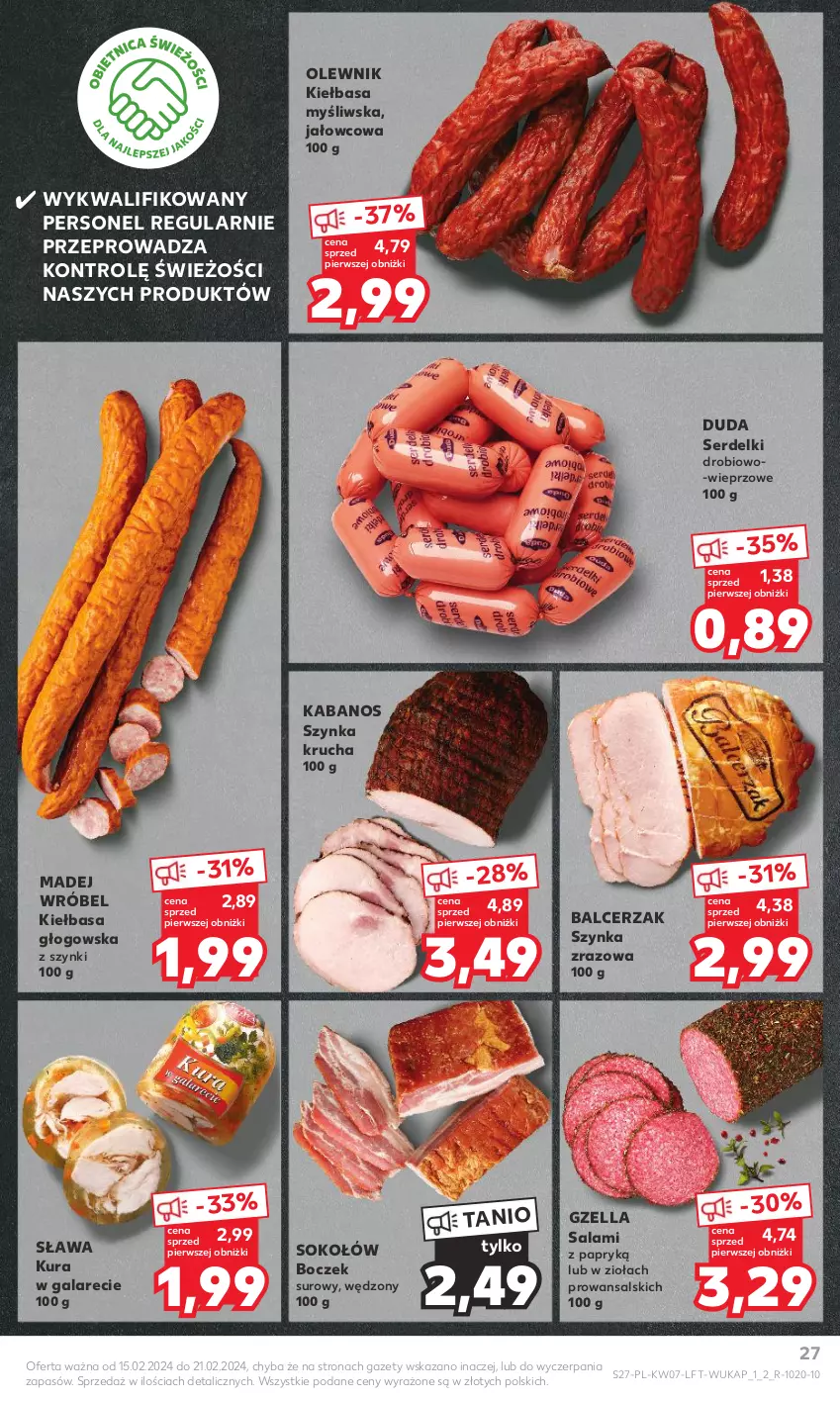 Gazetka promocyjna Kaufland - Gazetka tygodnia - ważna 15.02 do 21.02.2024 - strona 27 - produkty: Boczek, Duda, Gala, Kabanos, Kiełbasa, Kiełbasa głogowska, Madej Wróbel, Olewnik, Salami, Salami z papryką, Ser, Serdelki, Sok, Sokołów, Szynka