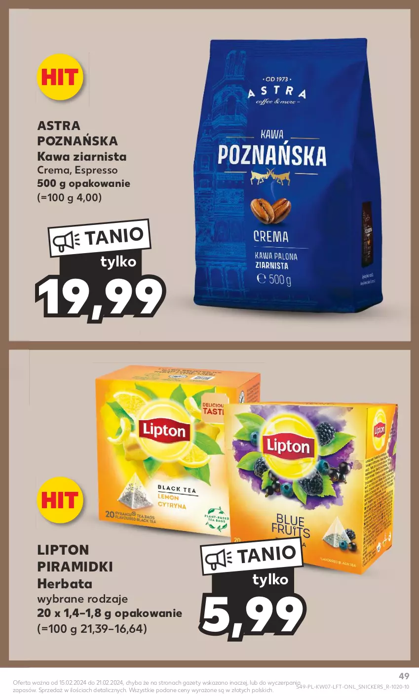 Gazetka promocyjna Kaufland - Gazetka tygodnia - ważna 15.02 do 21.02.2024 - strona 49 - produkty: Herbata, Kawa, Kawa ziarnista, Lipton, Snickers