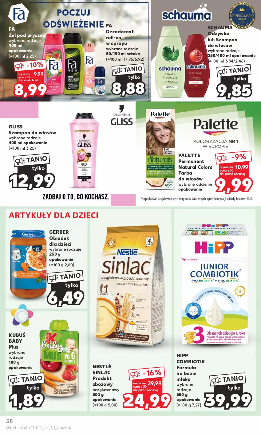 Gazetka promocyjna Kaufland - Gazetka tygodnia - ważna 15.02 do 21.02.2024 - strona 58 - produkty: Dezodorant, Dzieci, Fa, Farba do włosów, Gerber, HiPP, Kubuś, Mus, Nestlé, Odżywka, Palette, Schauma, Sinlac, Szampon