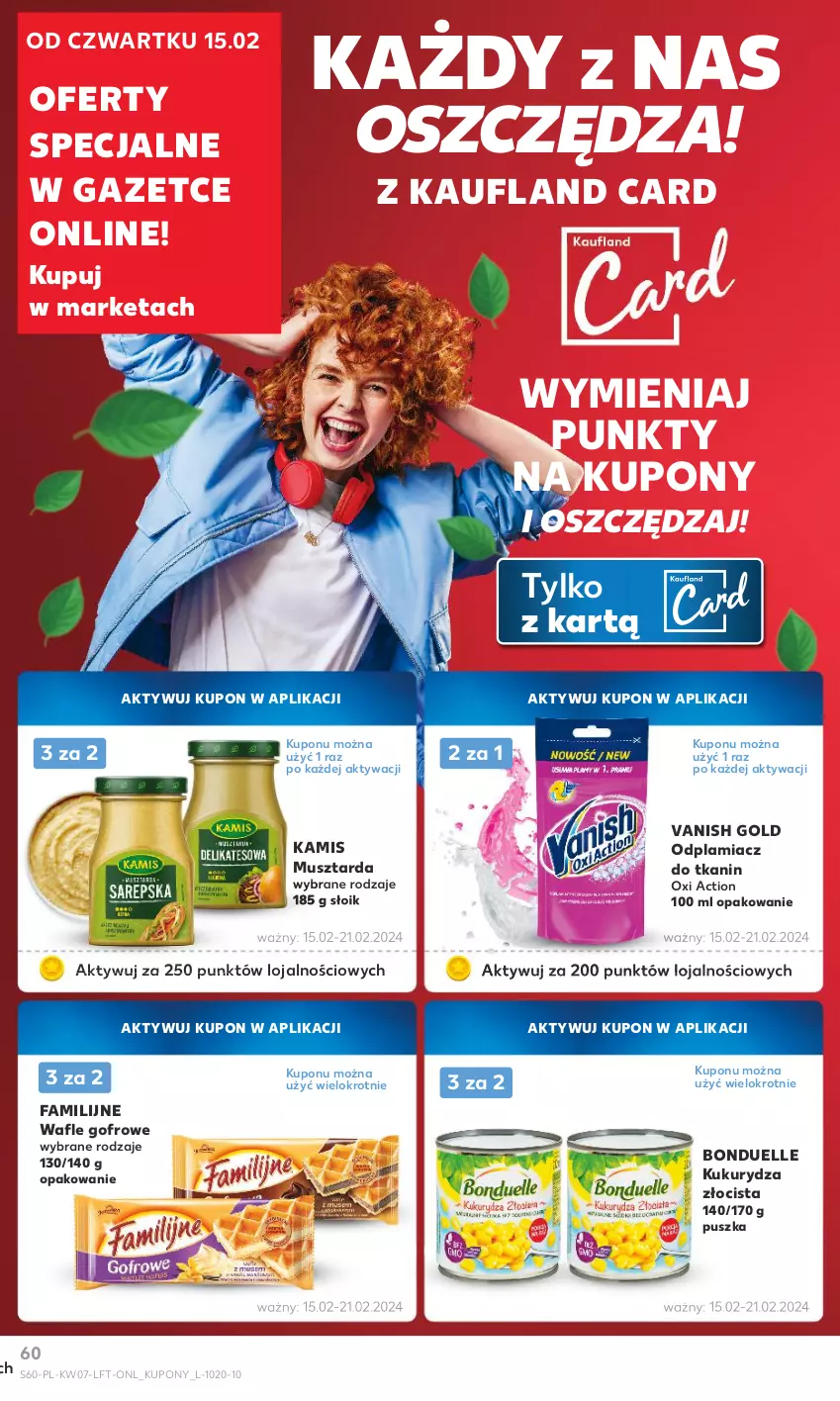 Gazetka promocyjna Kaufland - Gazetka tygodnia - ważna 15.02 do 21.02.2024 - strona 60 - produkty: Bonduelle, Fa, Kamis, Kukurydza, Mus, Musztarda, Odplamiacz, Vanish, Vanish Gold, Wafle