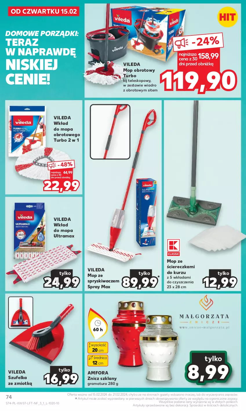 Gazetka promocyjna Kaufland - Gazetka tygodnia - ważna 15.02 do 21.02.2024 - strona 74 - produkty: Gra, Mop, Por, Rama, Sok, Szufelka, Teleskop, Tera, Vileda, Wiadro, Wkład do mopa, Znicz