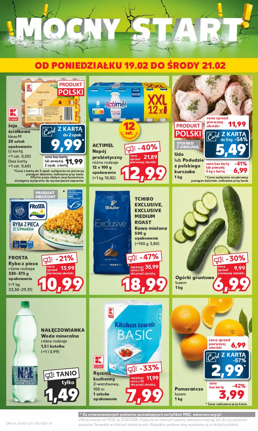 Gazetka promocyjna Kaufland - Gazetka tygodnia - ważna 15.02 do 21.02.2024 - strona 84 - produkty: Actimel, Frosta, Grunt, Jaja, Kawa, Kawa mielona, Kurczak, Nałęczowianka, Napój, Piec, Pomarańcze, Ręcznik, Ręcznik kuchenny, Ryba, Tchibo, Woda, Woda mineralna