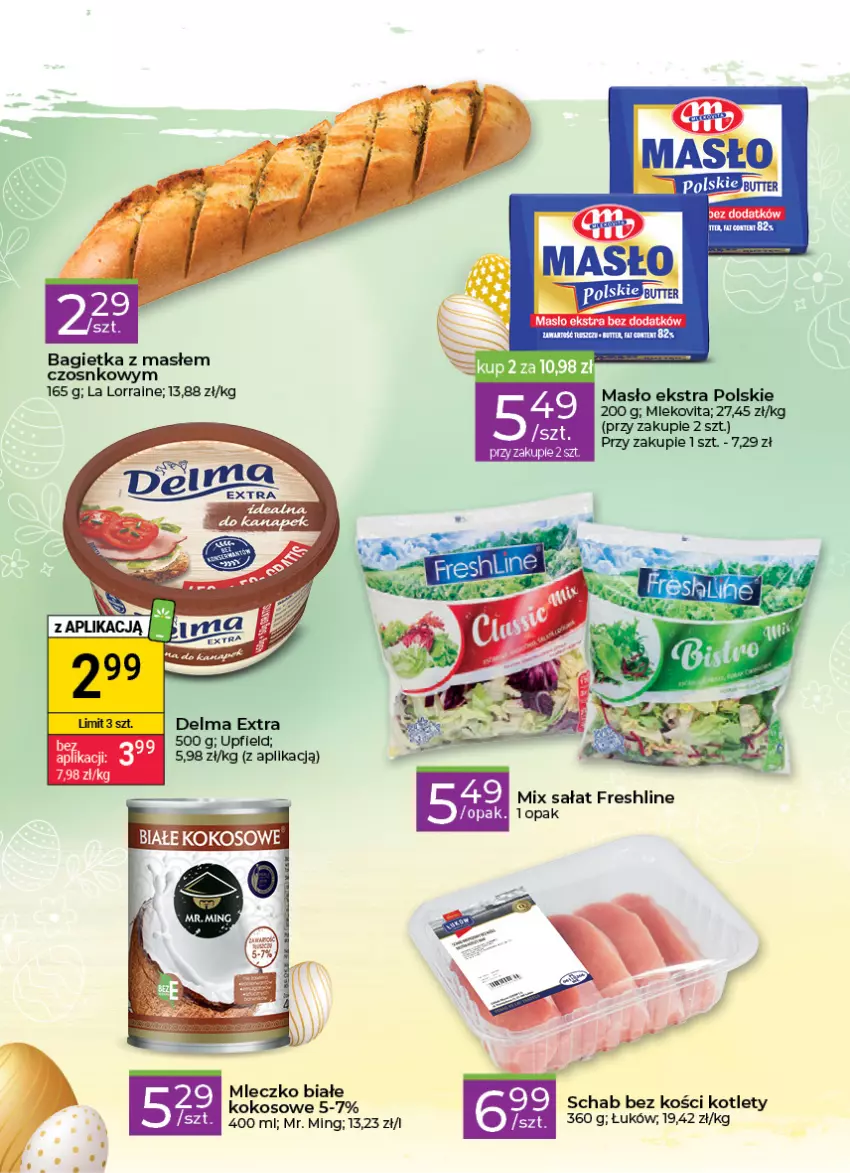 Gazetka promocyjna Stokrotka - Stokrotka Express - ważna 24.03 do 30.03.2022 - strona 2 - produkty: Bagietka, Delma, Fa, Kokos, Kotlet, Masło, Mleko, Schab bez kości