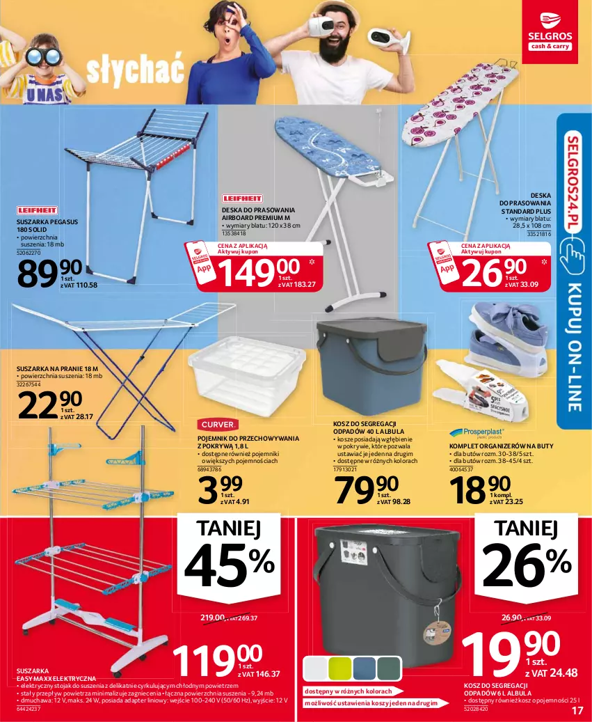 Gazetka promocyjna Selgros - Oferta przemysłowa - ważna 21.01 do 03.02.2021 - strona 17 - produkty: Asus, Buty, Deska do prasowania, Kosz, Organizer, Pojemnik, Pojemnik do przechowywania, Stojak, Suszarka, Suszarka na pranie