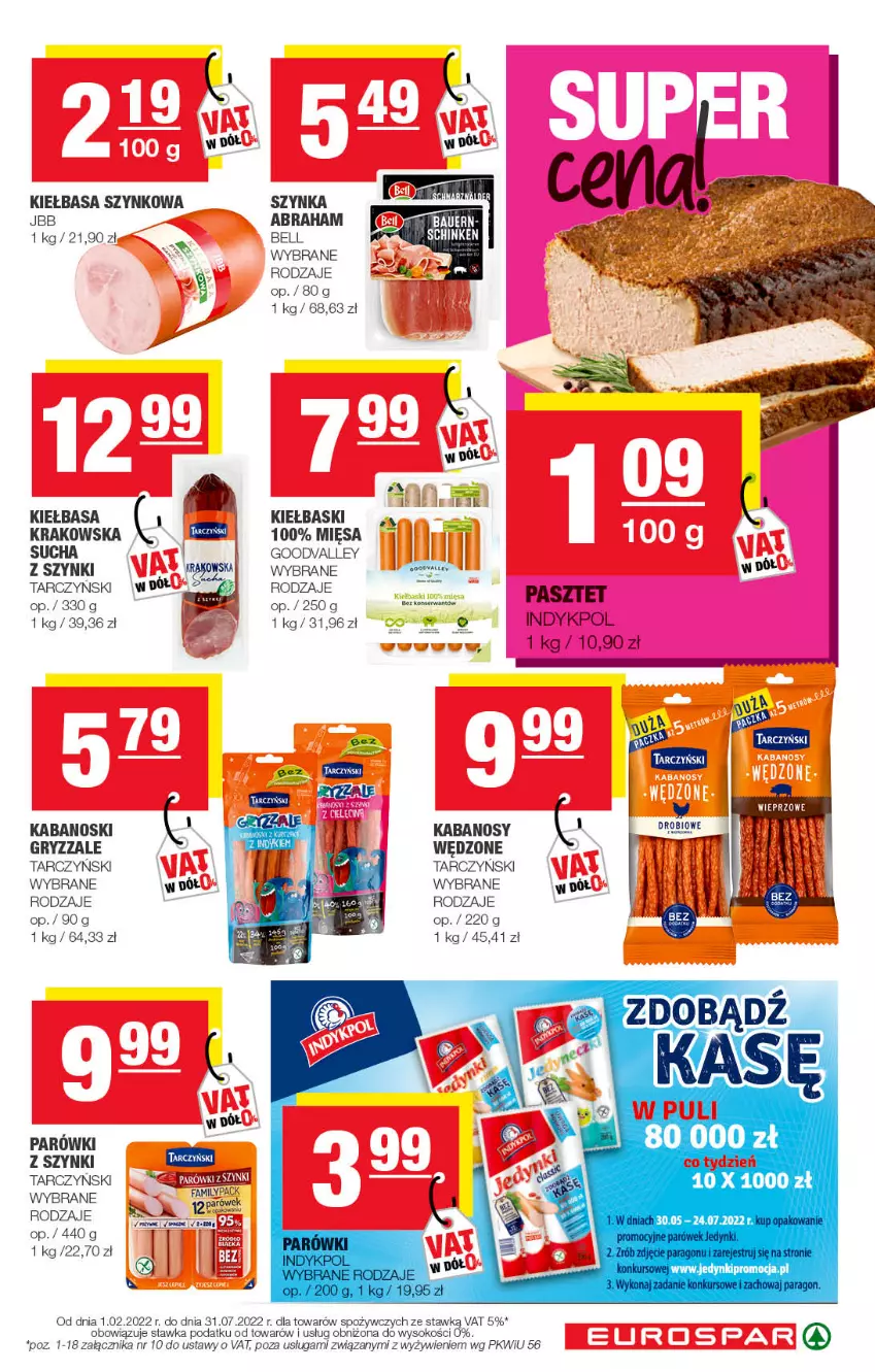 Gazetka promocyjna Spar - EuroSpar - ważna 29.05 do 08.06.2022 - strona 7 - produkty: Bell, Fa, Gry, Kabanos, Kiełbasa, Kiełbasa szynkowa, Parówki, Parówki z szynki, Pasztet, Sok, Szynka, Tarczyński