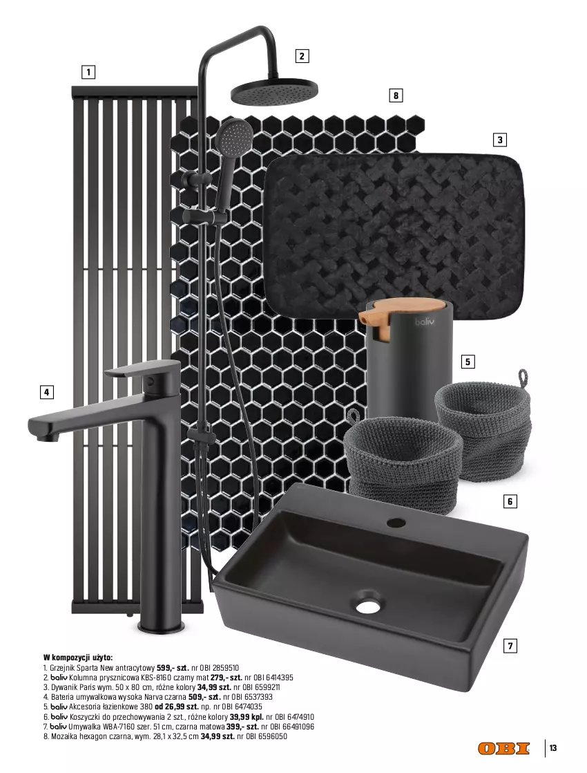 Gazetka promocyjna Obi - Gazetka OBI - ważna 31.05.2021 do 31.08.2022 - strona 13 - produkty: Bateria, Bateria umywalkowa, Drzwi, Dywan, Dywanik, Glazura, Gres, Gres szkliwiony, Grzejnik, Kabina prysznicowa, Kosz, Lazur, Sok, Szafka, Umywalka
