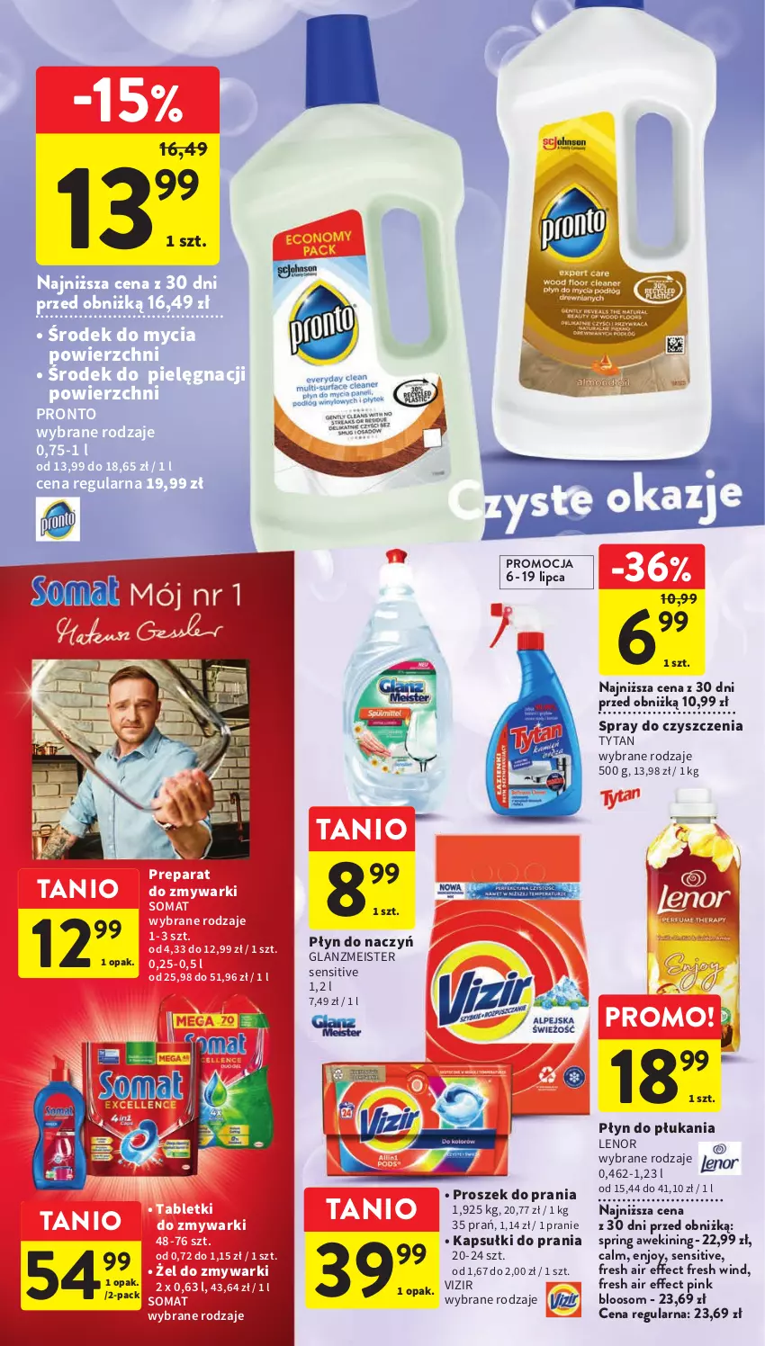 Gazetka promocyjna Intermarche - Gazetka Intermarche - ważna 06.07 do 12.07.2023 - strona 34 - produkty: Kapsułki do prania, Lenor, Płyn do płukania, Pronto, Proszek do prania, Somat, Spray do czyszczenia, Tablet, Tabletki do zmywarki, Tytan, Vizir, Zmywarki