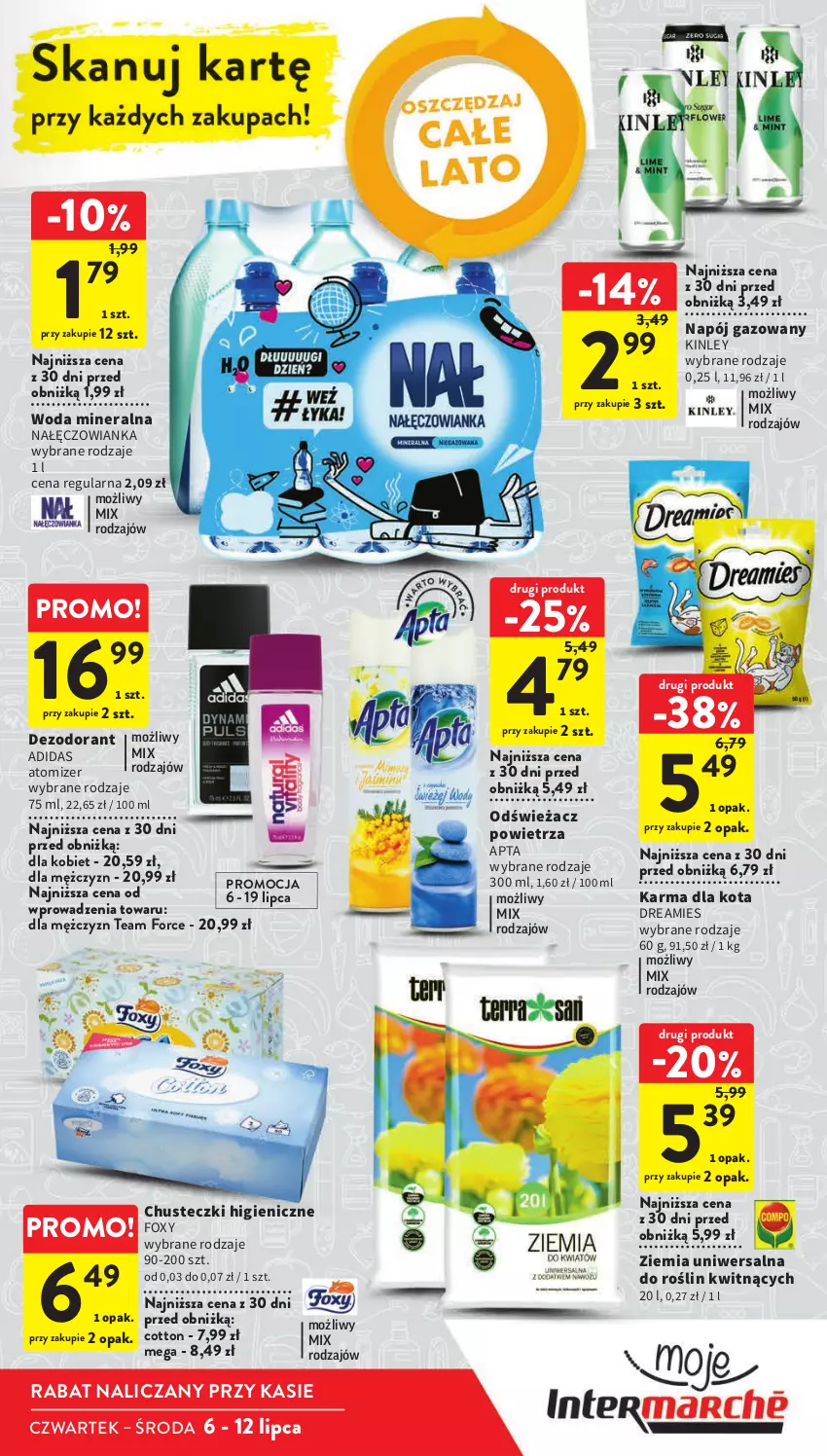 Gazetka promocyjna Intermarche - Gazetka Intermarche - ważna 06.07 do 12.07.2023 - strona 9 - produkty: Adidas, Chusteczki, Dezodorant, Foxy, Nałęczowianka, Napój, Napój gazowany, Odświeżacz powietrza, Woda, Woda mineralna