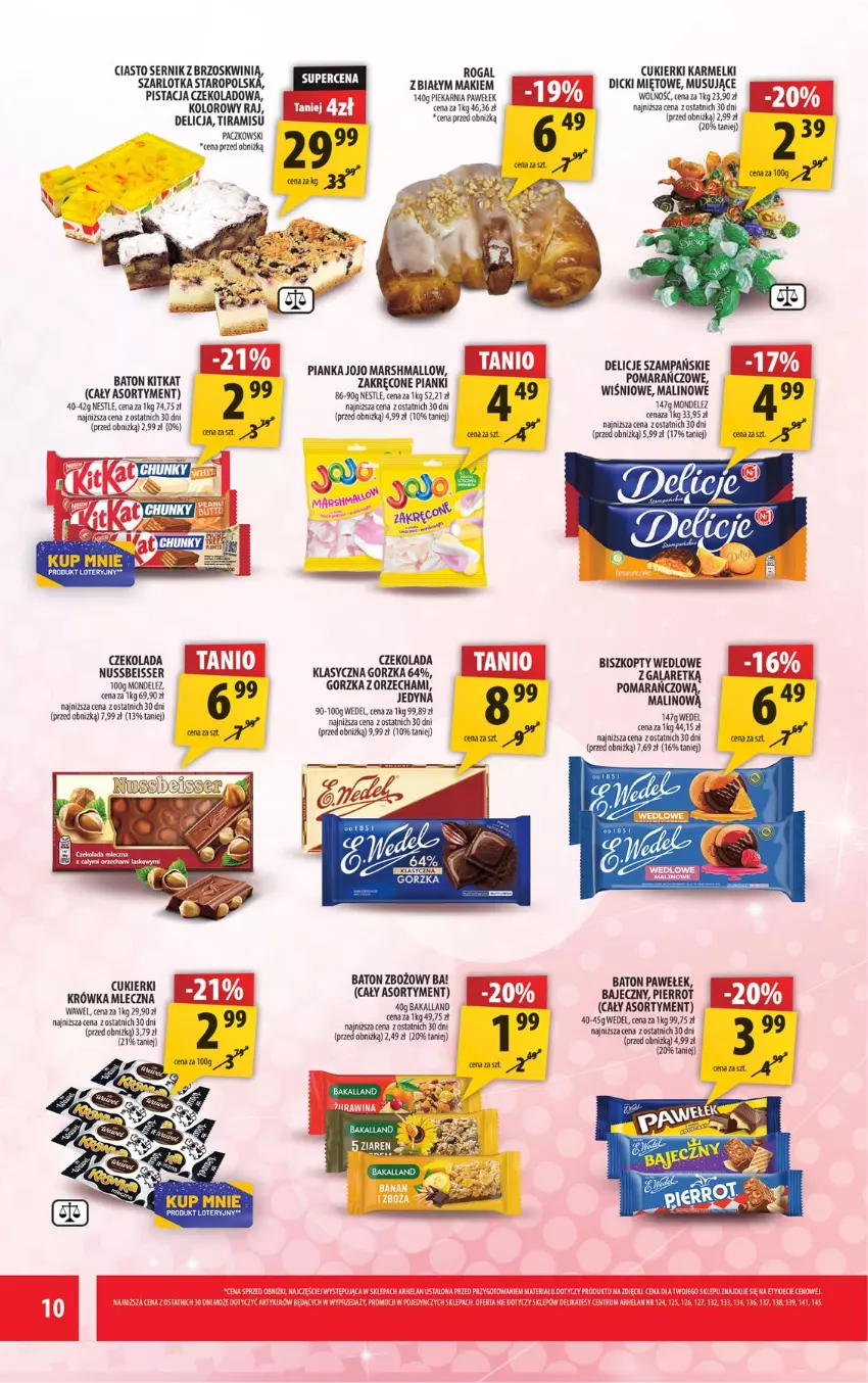 Gazetka promocyjna Arhelan - Gazetka - ważna 07.11 do 16.11.2025 - strona 10 - produkty: Ba!, Bakalland, Baton, Biszkopty, Ciasto sernik, Cukier, Cukierki, Czekolada, Delicje, Gala, Mars, Mus, Rogal, Ser, Szarlotka, Wawel