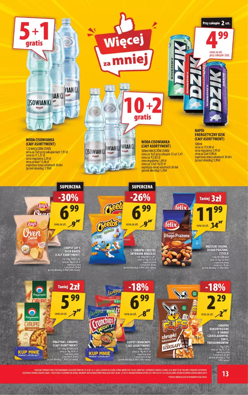 Gazetka promocyjna Arhelan - Gazetka - ważna 07.11 do 16.11.2025 - strona 13 - produkty: Chrupki, Cisowianka, Fa, Napój, Napój energetyczny, Piec, Woda