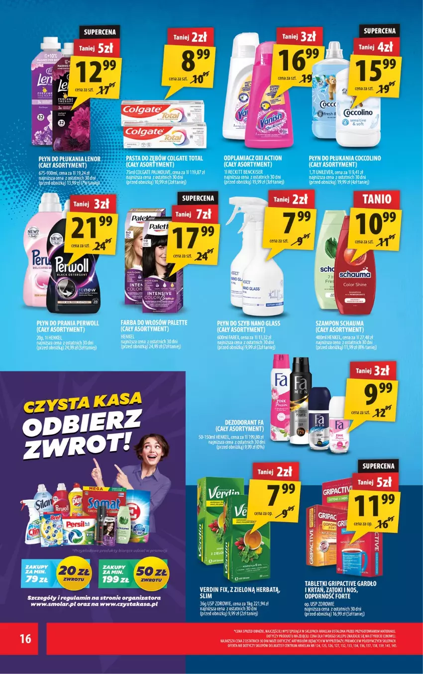 Gazetka promocyjna Arhelan - Gazetka - ważna 07.11 do 16.11.2025 - strona 16 - produkty: Coccolino, Dezodorant, Fa, Mola, Odplamiacz, Płyn do płukania, Płyn do szyb, Por, Schauma, Szampon, Tablet, Zdrowie