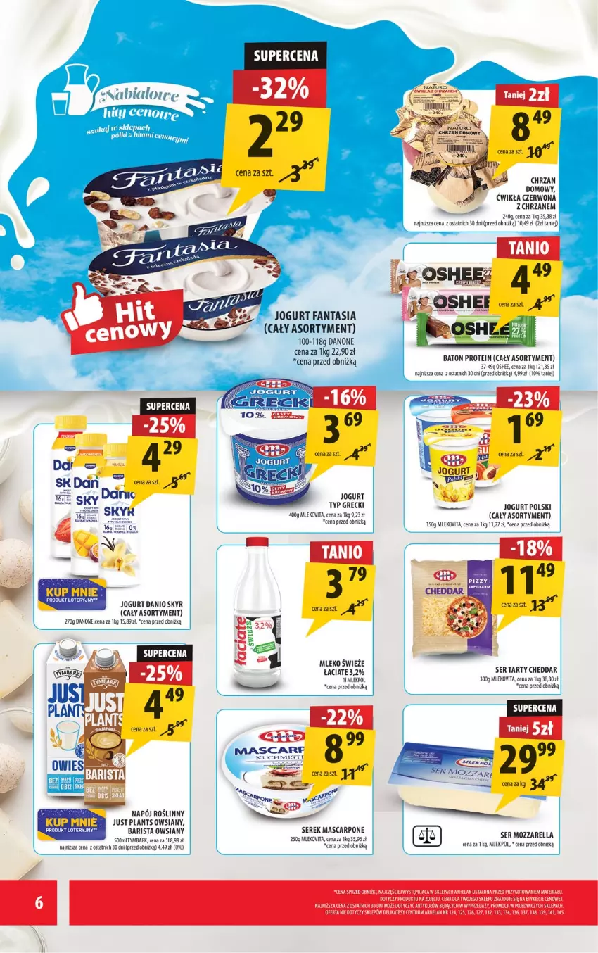 Gazetka promocyjna Arhelan - Gazetka - ważna 07.11 do 16.11.2025 - strona 6 - produkty: Baton, Cheddar, Chrzan, Danio, Danone, Fa, Fanta, Jogurt, Mascarpone, Mleko, Mlekovita, Napój, Napój roślinny, Oshee, Rum, Ser, Serek, Tymbark