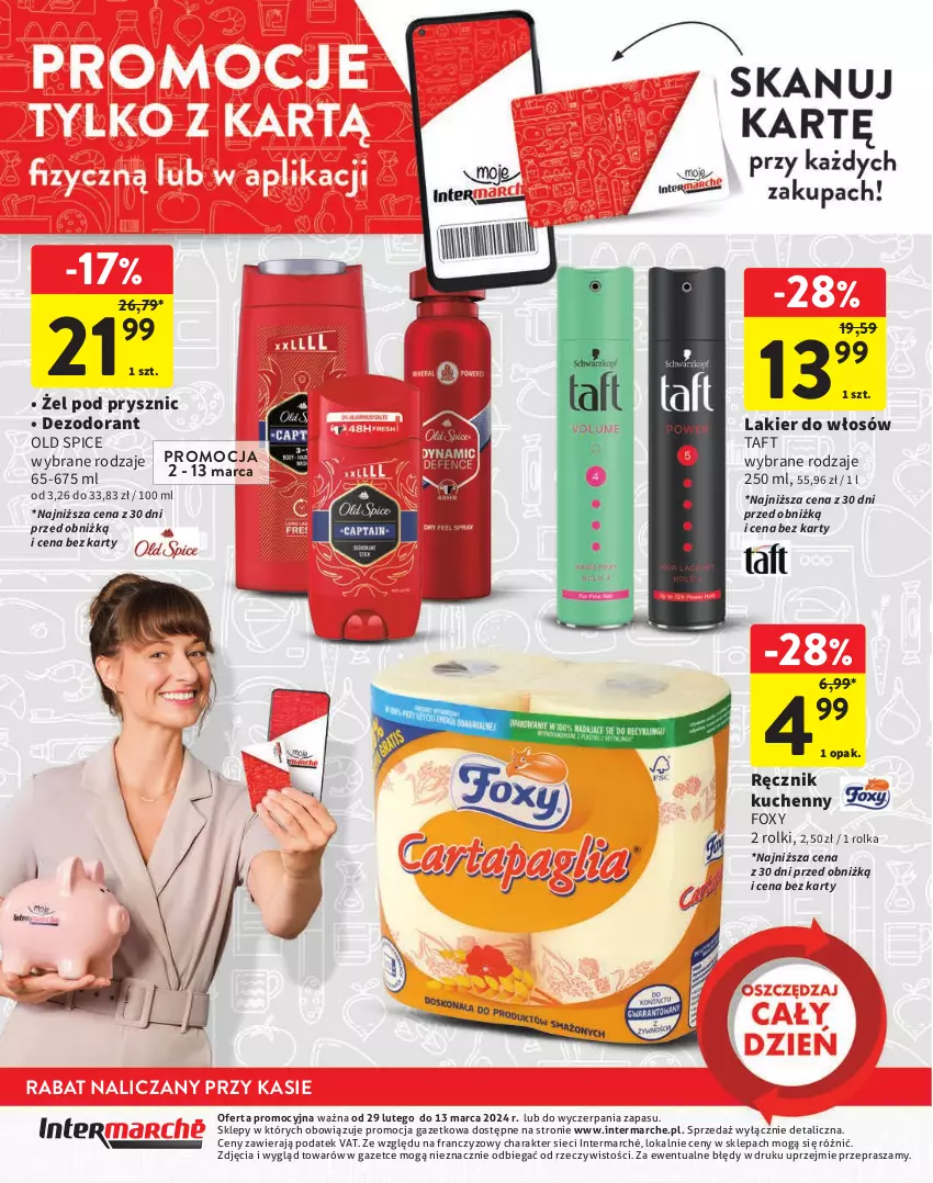 Gazetka promocyjna Intermarche - Gazetka Intermarche - ważna 29.02 do 13.03.2024 - strona 24 - produkty: Dezodorant, Foxy, Lakier, Lakier do włosów, Old Spice, Ręcznik, Ręcznik kuchenny, Rolki, Taft