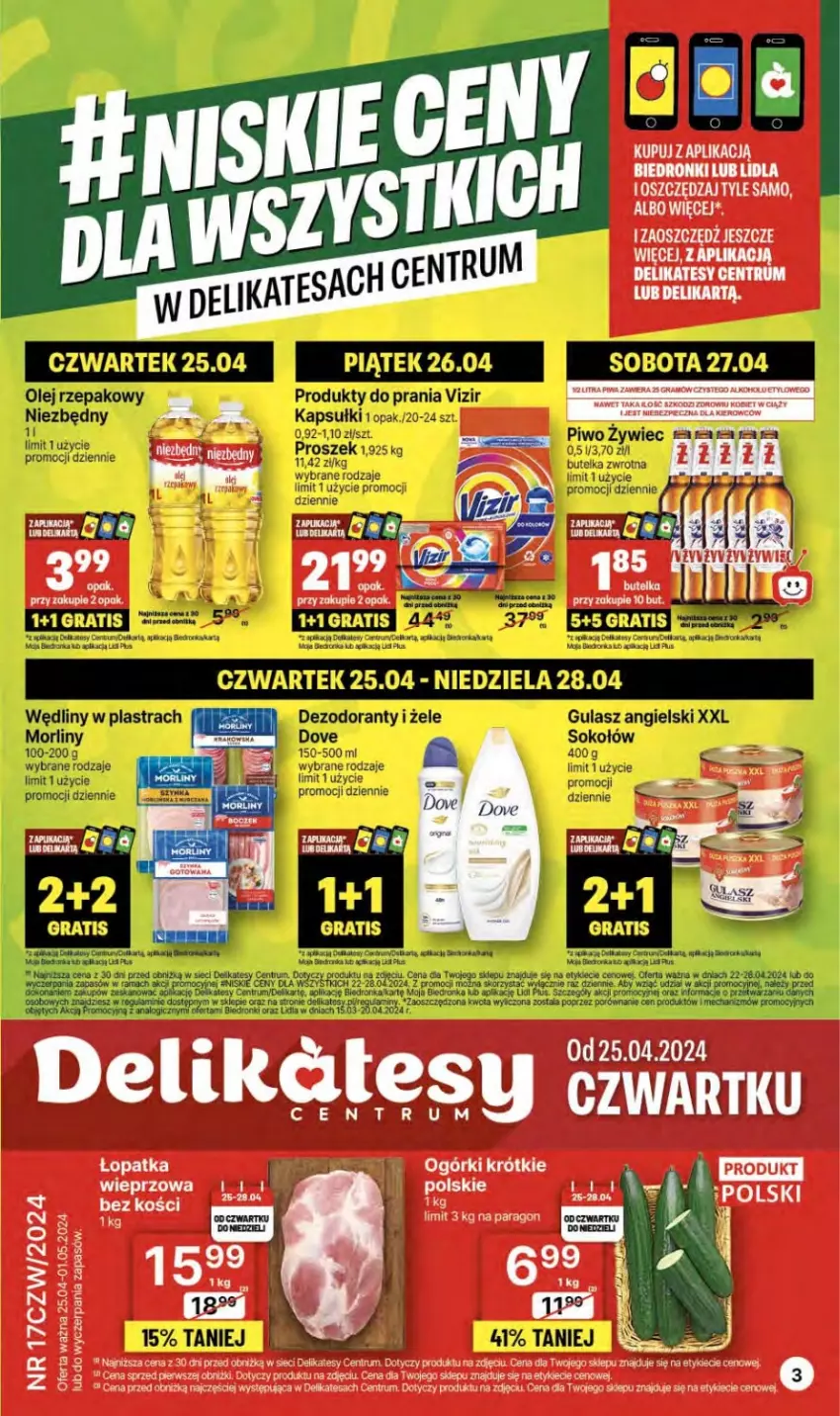 Gazetka promocyjna Delikatesy Centrum - NOWA GAZETKA Delikatesy Centrum od 25 kwietnia! 25.04-01.05.2024 - ważna 25.04 do 01.05.2024 - strona 3 - produkty: Body, Dezodorant, Dove, Dron, Fa, Gra, Morliny, Olej, Orka, Piwa, Piwo, Por, Rum, Sok, Sokołów, Vizir