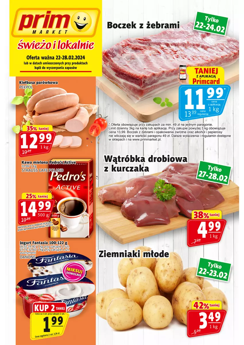 Gazetka promocyjna Prim Market - ważna 22.02 do 28.02.2024 - strona 1 - produkty: Boczek, Danone, Fa, Fanta, Jogurt, Kiełbasa, Kurczak, Papier, Ziemniaki