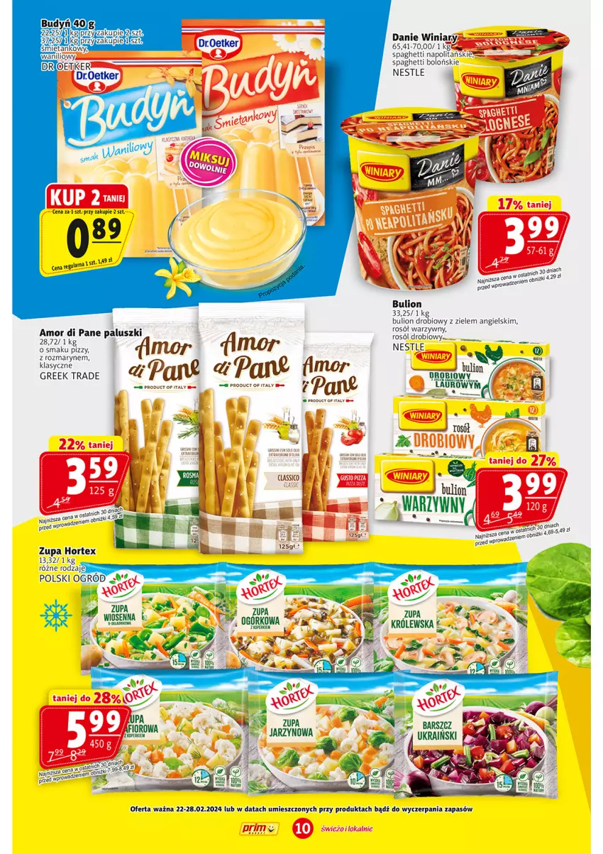 Gazetka promocyjna Prim Market - ważna 22.02 do 28.02.2024 - strona 10 - produkty: Bulion, Dr. Oetker, Hortex, Lion, Rosół, Sól, Spaghetti, Winiary, Zupa