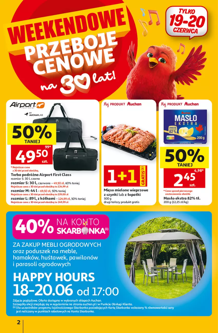 Gazetka promocyjna Auchan - Gazetka 30 Lat Hipermarket Auchan - ważna 18.06 do 24.06.2026 - strona 2 - produkty: Gra, Hama, Masło, Meble, Mięso, Mięso mielone, Parasol, Por, Torba