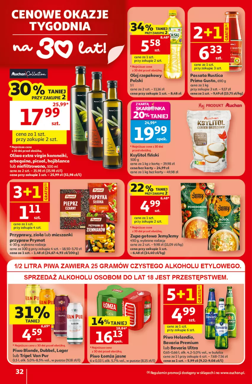 Gazetka promocyjna Auchan - Gazetka 30 Lat Hipermarket Auchan - ważna 18.06 do 24.06.2026 - strona 32 - produkty: Cukier, Ksylitol, Olej, Olej rzepakowy, Piwo, Prymat, Przyprawy, Pur, Rust, Ryż, Zupa