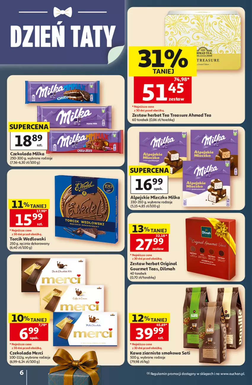 Gazetka promocyjna Auchan - Gazetka 30 Lat Hipermarket Auchan - ważna 18.06 do 24.06.2026 - strona 6 - produkty: Czekolada, Dada, Dilmah, Gin, Kawa, Kawa ziarnista, Merci, Milka, Mleczko, Sati