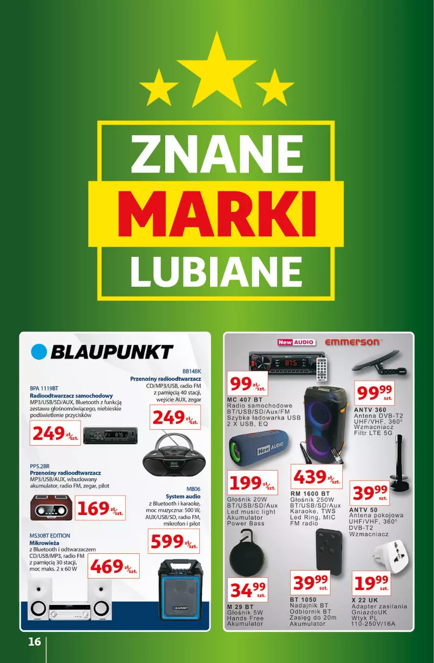 Gazetka promocyjna Auchan - Gazetka Znane Marki Lubiane Hipermarket Auchan - ważna 30.03 do 08.04.2023 - strona 16 - produkty: Akumulator, Głośnik, Mikrofon, Mikrowieża, Mus, Radio samochodowe, Radioodtwarzacz, Silan, Warka, Zegar