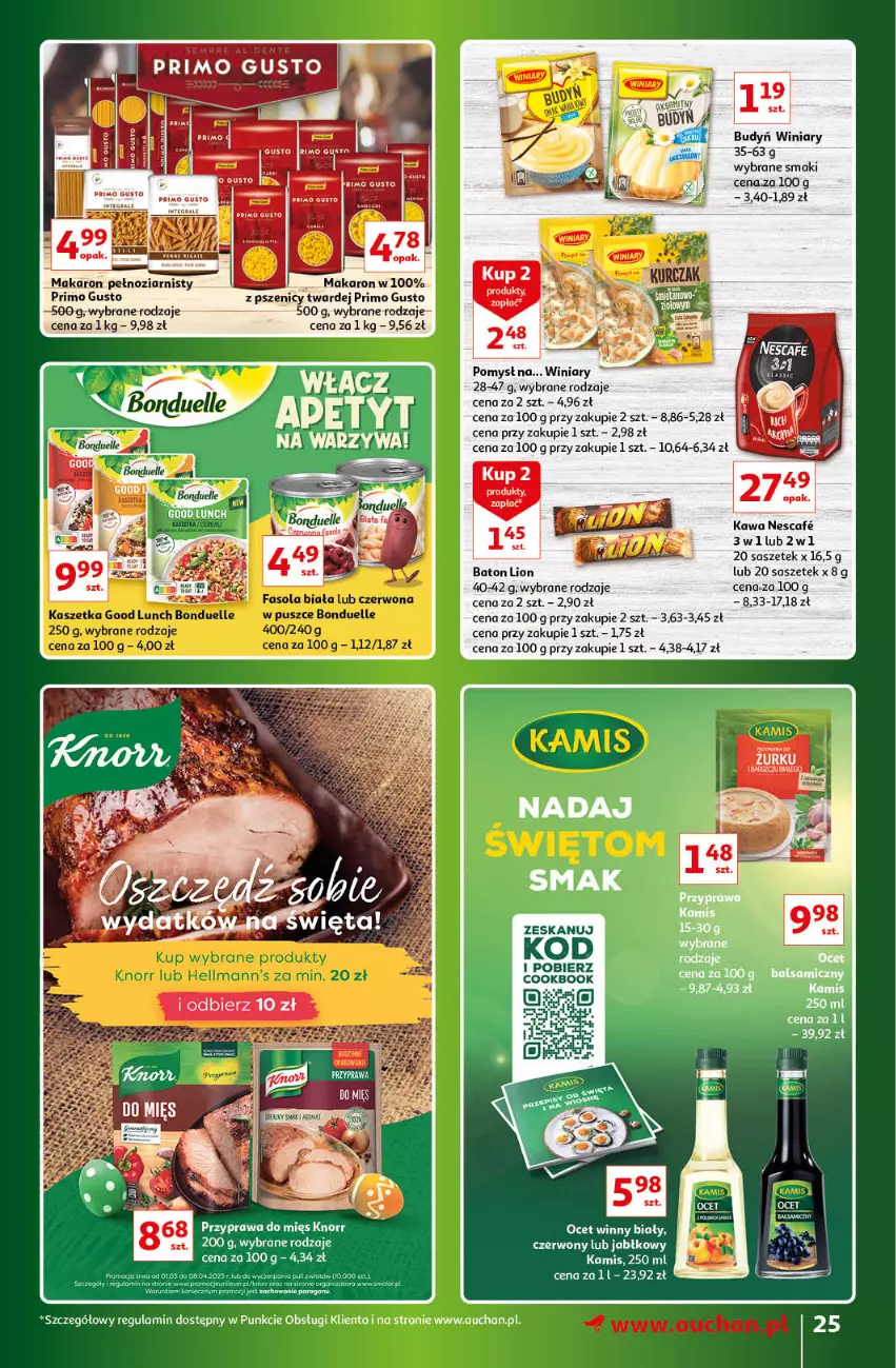 Gazetka promocyjna Auchan - Gazetka Znane Marki Lubiane Hipermarket Auchan - ważna 30.03 do 08.04.2023 - strona 25 - produkty: Baton, Budyń, Gra, Kawa, Knorr, Lion, Makaron, Nike, Ocet, Winiary