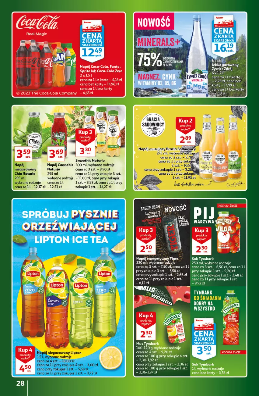 Gazetka promocyjna Auchan - Gazetka Znane Marki Lubiane Hipermarket Auchan - ważna 30.03 do 08.04.2023 - strona 28 - produkty: Coca-Cola, Fa, Mus, Napój, Por, Smoothie, Sok, Sprite, Tymbark