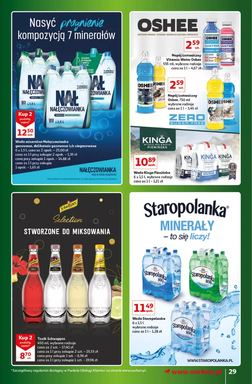 Gazetka promocyjna Auchan - Gazetka Znane Marki Lubiane Hipermarket Auchan - ważna 30.03 do 08.04.2023 - strona 29 - produkty: Gin, Nałęczowianka, Napój, Napój izotoniczny, Oshee, Schweppes, Staropolanka, Tonik, Woda, Woda mineralna