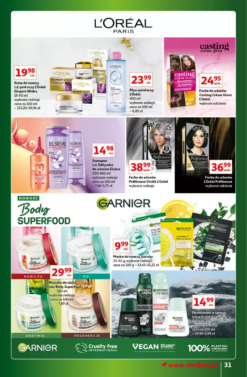 Gazetka promocyjna Auchan - Gazetka Znane Marki Lubiane Hipermarket Auchan - ważna 30.03 do 08.04.2023 - strona 31 - produkty: Body, Elseve, Fa, Farba do włosów, Garnier, Krem do twarzy, Maska, Maska do twarzy, Odżywka, Płyn micelarny, Por, Szampon