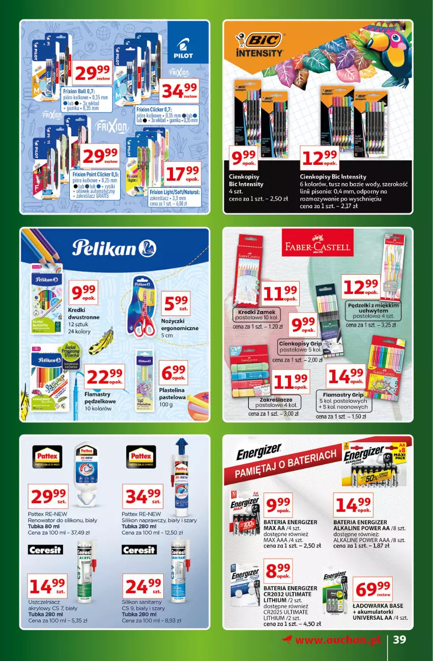 Gazetka promocyjna Auchan - Gazetka Znane Marki Lubiane Hipermarket Auchan - ważna 30.03 do 08.04.2023 - strona 39 - produkty: Akumulator, Bateria, BIC, Ceresit, Energizer, Flamastry, Gra, Noż, Nożyczki, Plastelina, Silikon sanitarny, Top, Tusz, Warka