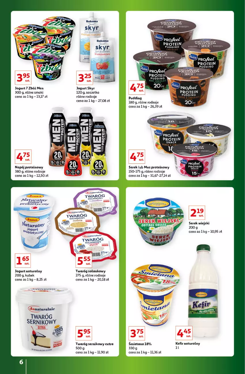 Gazetka promocyjna Auchan - Gazetka Znane Marki Lubiane Hipermarket Auchan - ważna 30.03 do 08.04.2023 - strona 6 - produkty: Jogurt, Jogurt naturalny, Kefir, Kefir naturalny, Kubek, Mus, Napój, Pudding, Ser, Serek, Serek wiejski, Solan, Twaróg