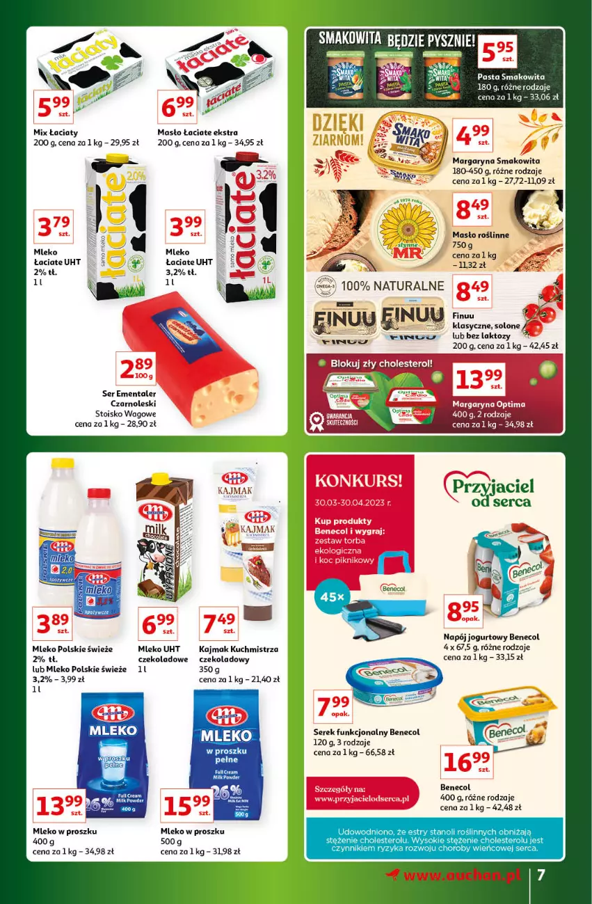 Gazetka promocyjna Auchan - Gazetka Znane Marki Lubiane Hipermarket Auchan - ważna 30.03 do 08.04.2023 - strona 7 - produkty: Benecol, Ementaler, Finuu, Gin, Jogurt, Margaryna, Masło, Mleko, Mleko w proszku, Napój, Napój jogurtowy, Ser, Serek, Smakowita