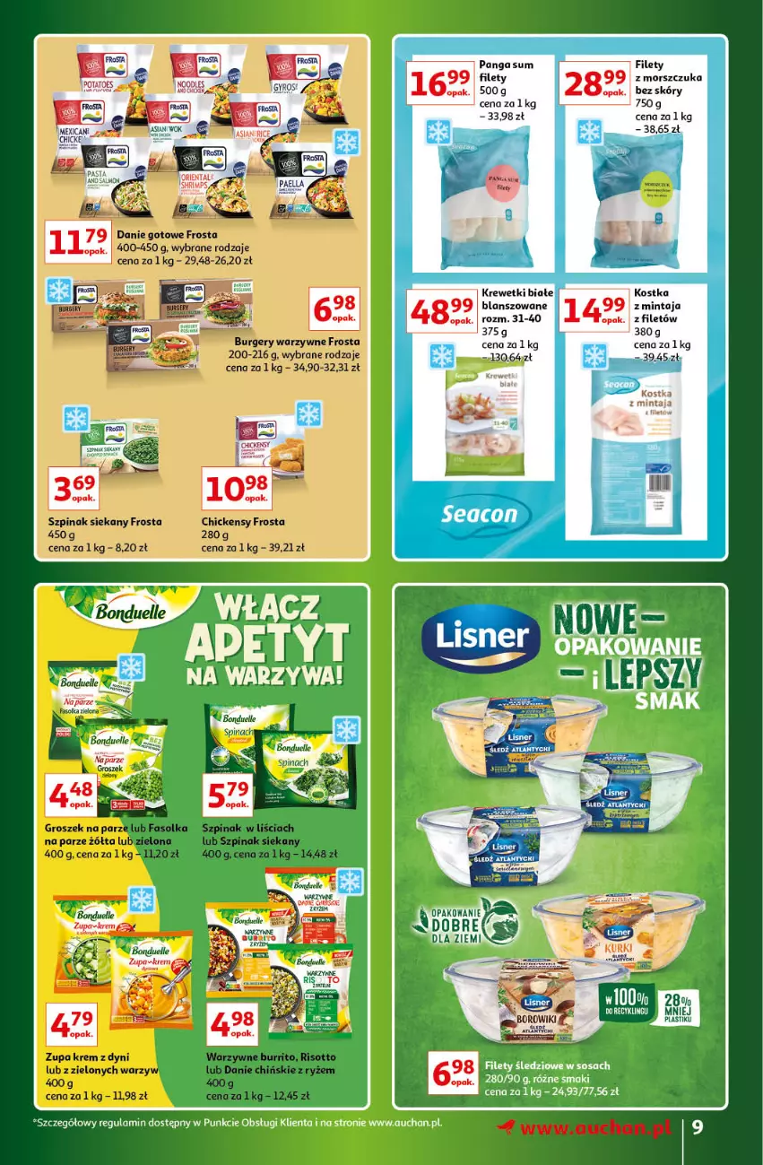 Gazetka promocyjna Auchan - Gazetka Znane Marki Lubiane Hipermarket Auchan - ważna 30.03 do 08.04.2023 - strona 9 - produkty: Bonduelle, Burger, Fa, Frosta, Groszek, Krewetki, Mintaj, Ryż, Szpinak, Zupa