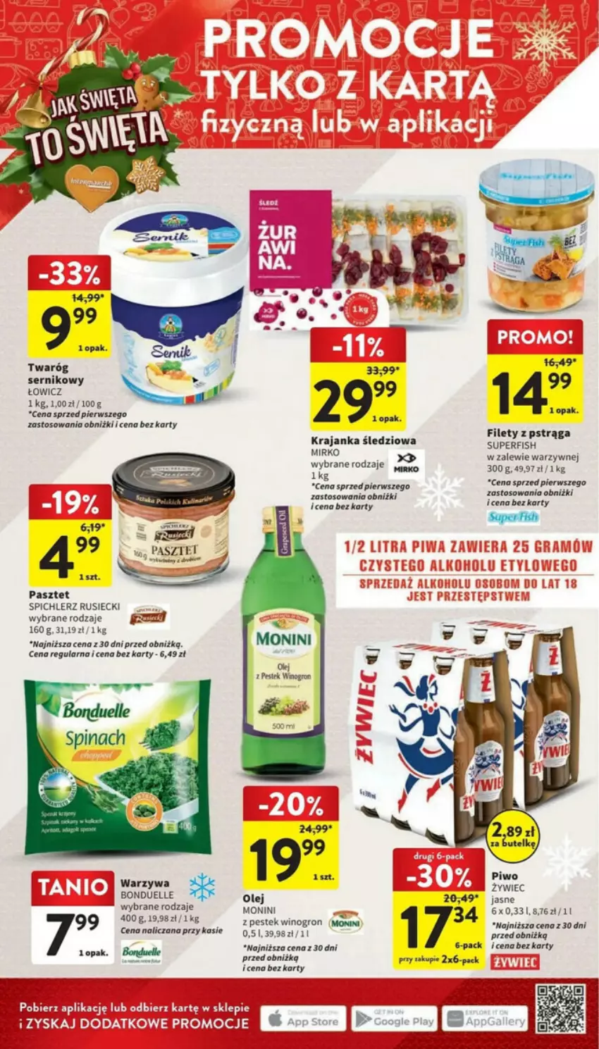 Gazetka promocyjna Intermarche - ważna 19.12 do 23.12.2023 - strona 13 - produkty: Bonduelle, Cif, Fa, Krajanka śledziowa, Monini, Olej, Pasztet, Piwo, Pstrąg, Ser, Spichlerz Rusiecki, Stek, Twaróg, Warzywa, Wino