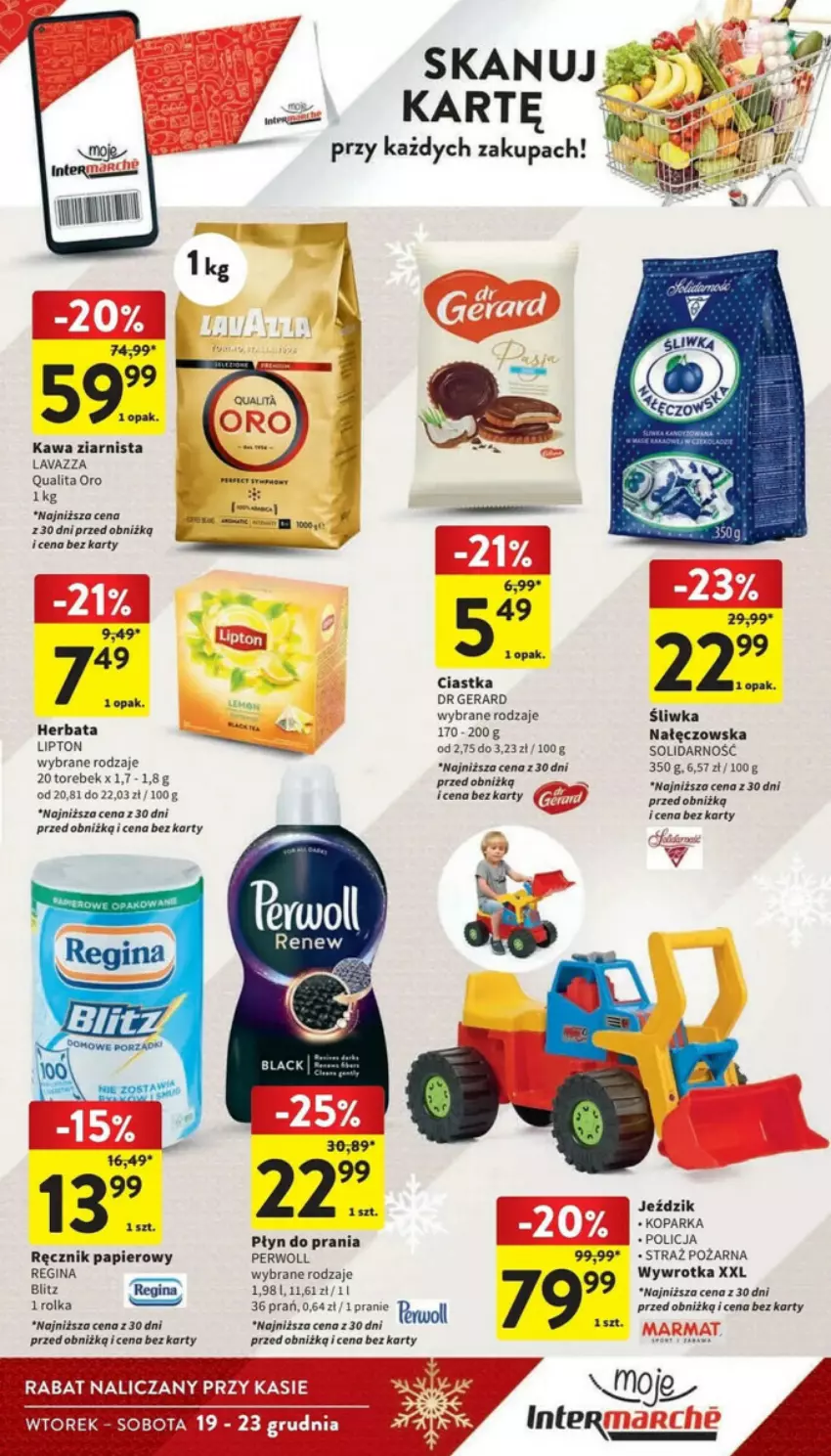 Gazetka promocyjna Intermarche - ważna 19.12 do 23.12.2023 - strona 14 - produkty: Ciastka, Dr Gerard, Gin, Herbata, Kawa, Kawa ziarnista, Lavazza, Papier, Parka, Perwoll, Płyn do prania, Ręcznik, Straż pożarna, Wywrotka