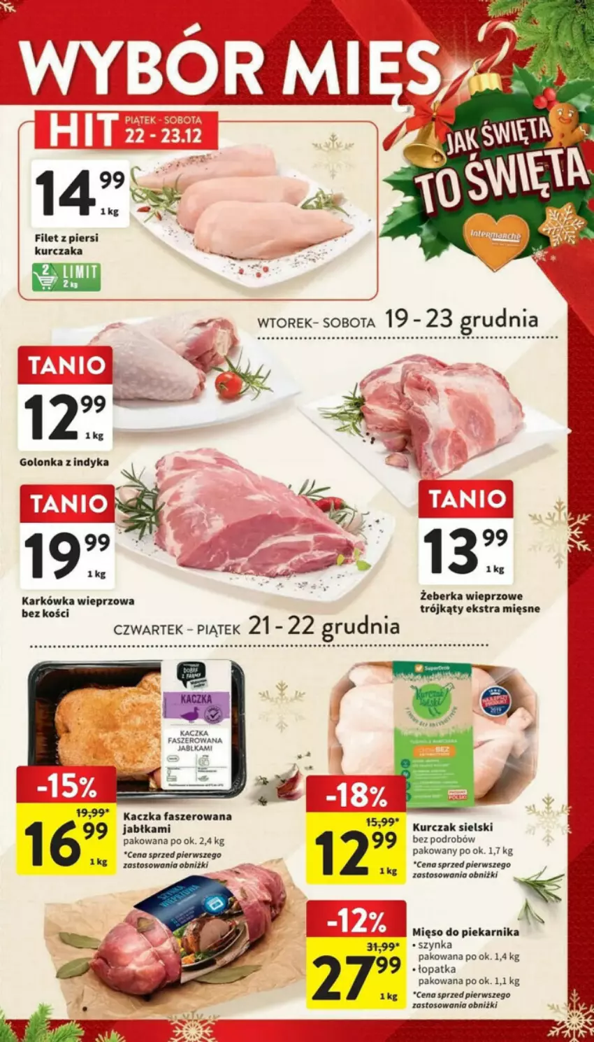 Gazetka promocyjna Intermarche - ważna 19.12 do 23.12.2023 - strona 22 - produkty: Fa, Filet z piersi kurczaka, Golonka z indyka, Jabłka, Kaczka, Karkówka wieprzowa, Kurczak, Mięso, Piekarnik, Szynka