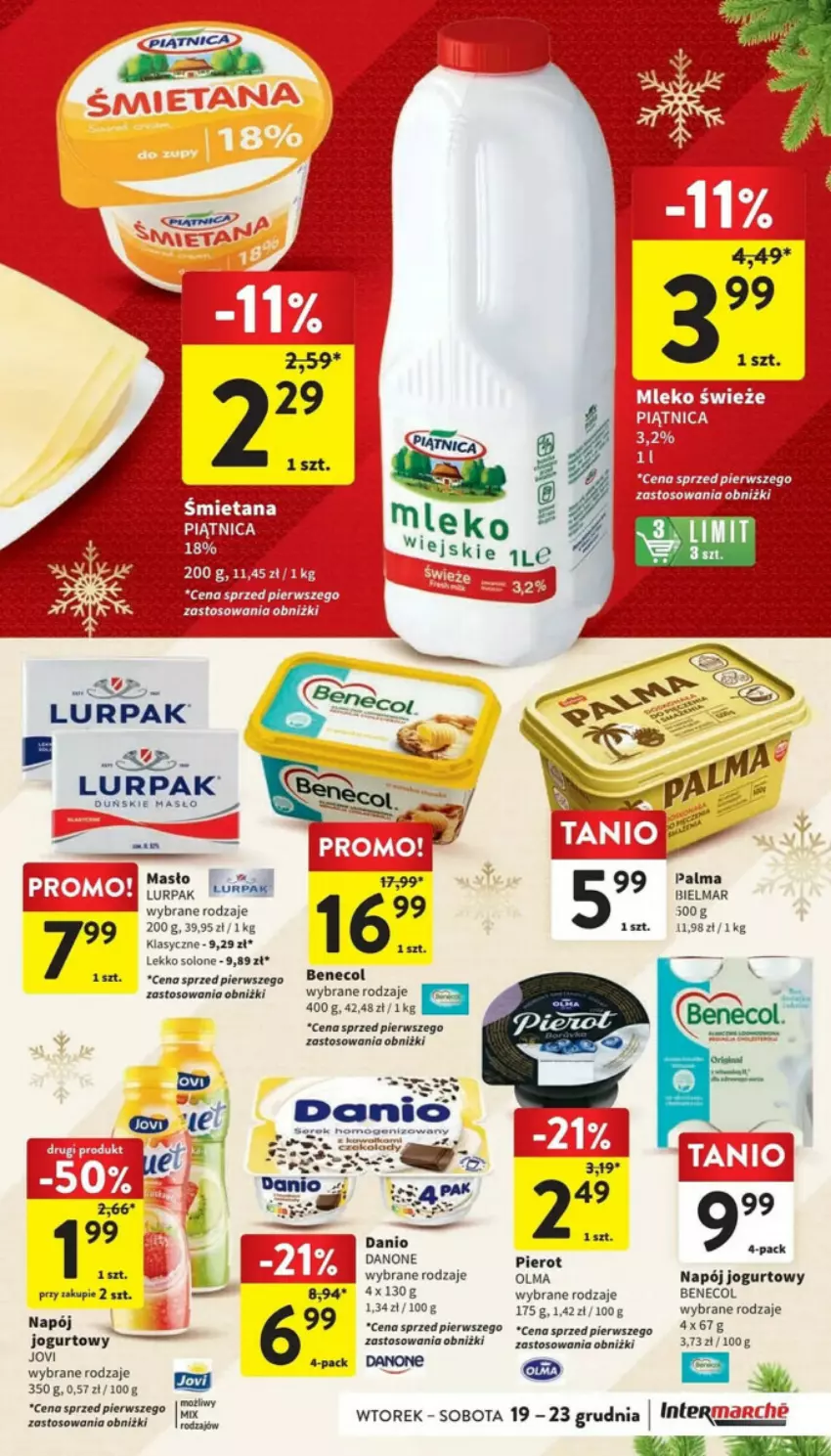 Gazetka promocyjna Intermarche - ważna 19.12 do 23.12.2023 - strona 27 - produkty: Benecol, Danio, Danone, Jogurt, Lurpak, Masło, Mleko, Napój, Napój jogurtowy, Olma, Palma