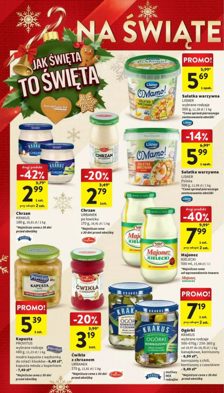 Gazetka promocyjna Intermarche - ważna 19.12 do 23.12.2023 - strona 47 - produkty: Chrzan, Fa, Karnisz, Korniszony, Krakus, Lisner, Majonez, Sałat, Sałatka, Sałatka warzywna