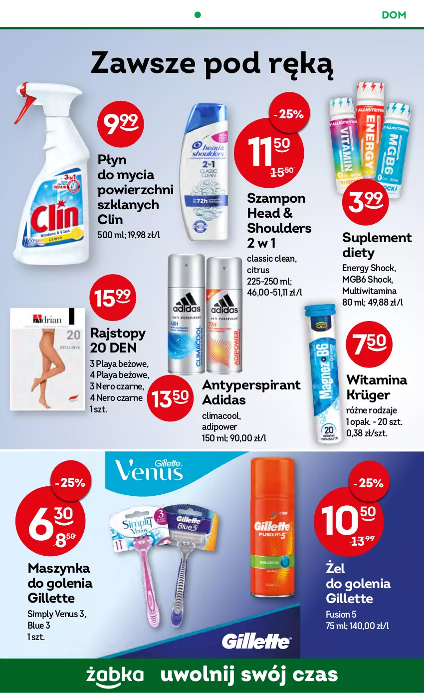 Gazetka promocyjna Żabka - ważna 07.12 do 13.12.2022 - strona 50 - produkty: Adidas, Antyperspirant, Clin, Fusion, Gillette, Maszynka, Maszynka do golenia, Płyn do mycia, Rajstopy, Suplement diety, Szampon, Szynka, Top, Venus