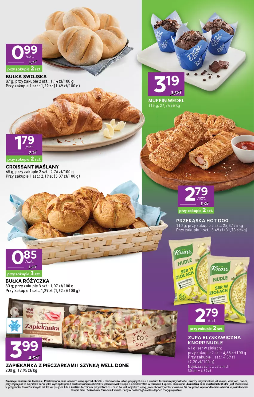 Gazetka promocyjna Stokrotka - Stokrotka Express - ważna 23.10 do 29.10.2025 - strona 3 - produkty: Bułka, Croissant, Hot dog, Knorr, Mięso, Owoce, Piec, Pieczarka, Ser, Warzywa, Zapiekanka, Zupa