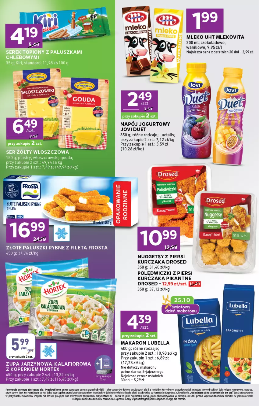 Gazetka promocyjna Stokrotka - Stokrotka Express - ważna 23.10 do 29.10.2025 - strona 4 - produkty: Bell, Bella, Cars, Fa, Frosta, Jogurt, Kalafior, Kurczak, Lubella, Makaron, Mięso, Mleko, Mlekovita, Napój, Napój jogurtowy, Owoce, Paluszki rybne, Spaghetti, Waga, Warzywa, Zupa