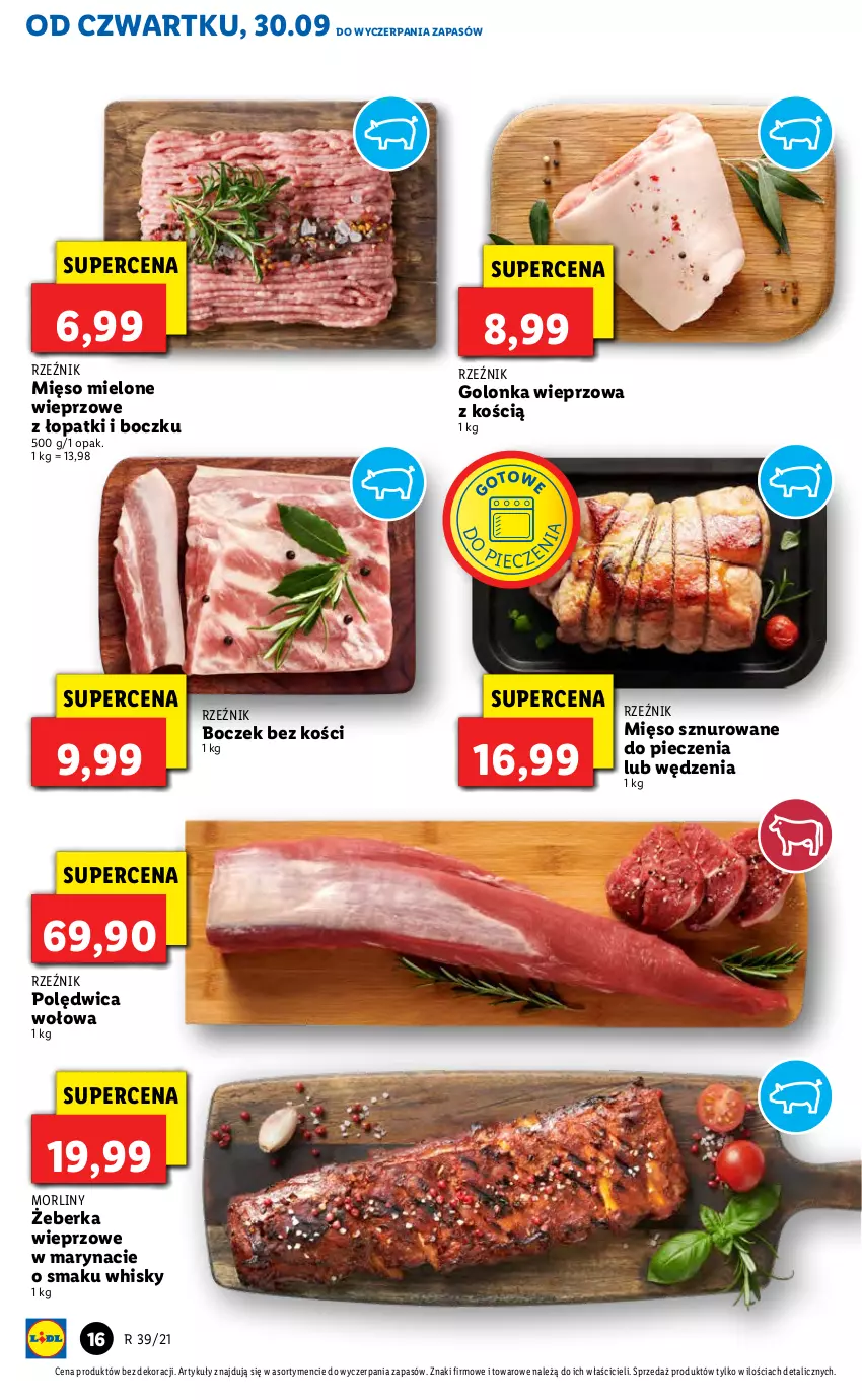 Gazetka promocyjna Lidl - GAZETKA - ważna 30.09 do 03.10.2021 - strona 16 - produkty: Boczek, Boczek bez kości, Golonka wieprzowa, Mięso, Mięso mielone, Morliny, Piec, Polędwica, Polędwica wołowa, Whisky