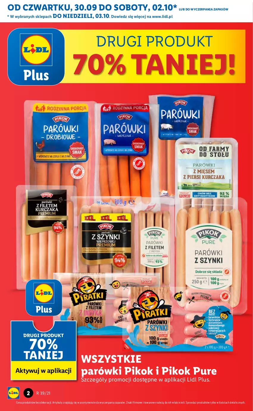 Gazetka promocyjna Lidl - GAZETKA - ważna 30.09 do 03.10.2021 - strona 2 - produkty: Parówki, PIKOK, Pur