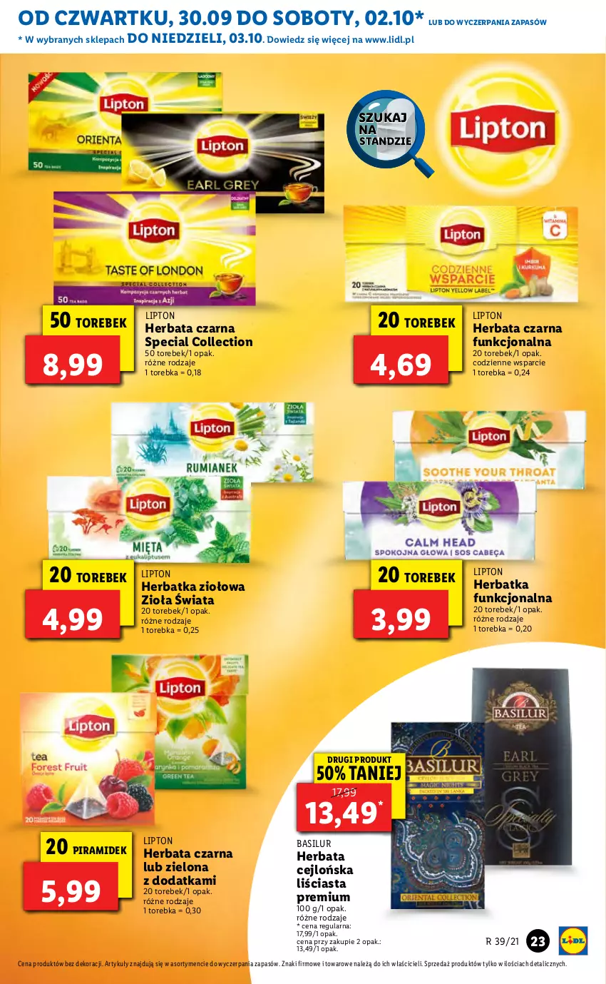 Gazetka promocyjna Lidl - GAZETKA - ważna 30.09 do 03.10.2021 - strona 23 - produkty: Herbata, Herbata czarna, Lipton, Torebka