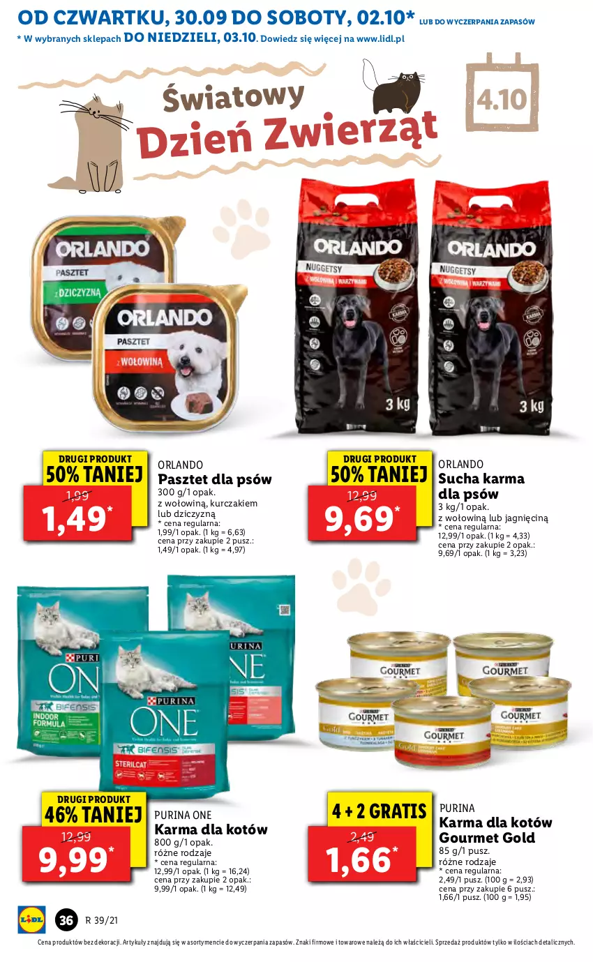 Gazetka promocyjna Lidl - GAZETKA - ważna 30.09 do 03.10.2021 - strona 36 - produkty: Gourmet Gold, Gra, Kurczak, Pasztet, Pur, Purina, Sucha karma