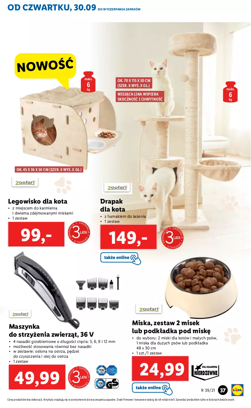 Gazetka promocyjna Lidl - GAZETKA - ważna 30.09 do 03.10.2021 - strona 37 - produkty: Drapak, Hama, Karmi, Koc, LEGO, Legowisko, Maszynka, Miska, Olej, Podkład, Podkładka, Szynka