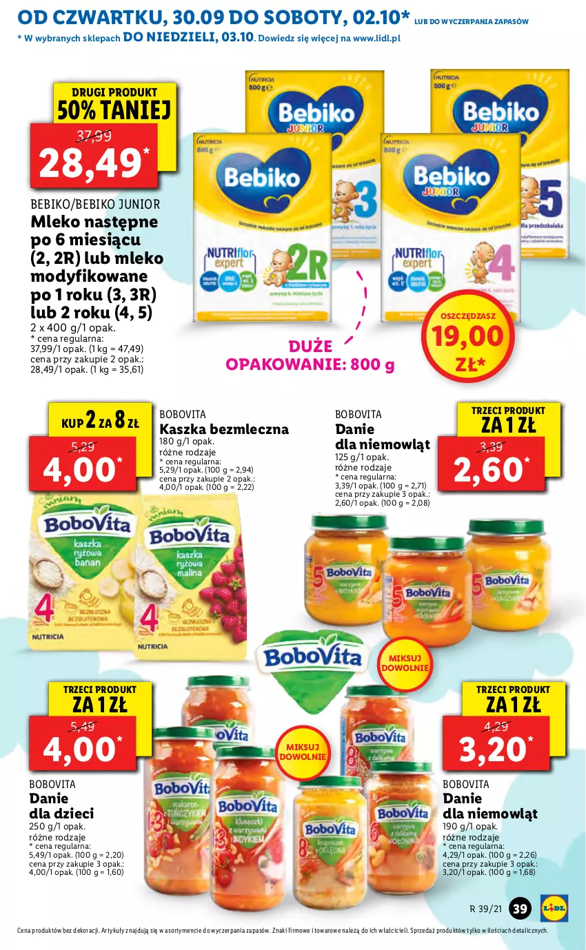 Gazetka promocyjna Lidl - GAZETKA - ważna 30.09 do 03.10.2021 - strona 39 - produkty: Bebiko, BoboVita, Danie dla dzieci, Dzieci, Mleko, Mleko modyfikowane, O nas