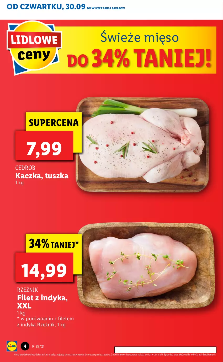 Gazetka promocyjna Lidl - GAZETKA - ważna 30.09 do 03.10.2021 - strona 4 - produkty: Kaczka, Mięso, Por, Tusz